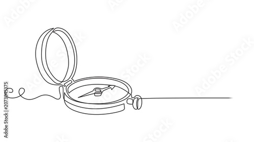 compass continuous one line drawing 4k video useful summer travel equipment tools provisions compass. Full length one line animation illustration.,Continuous one line compass art journey adventure ill