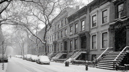 Snowy New York Row Houses.