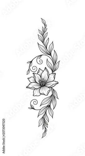 Artistic floral vine line art sketch for tattoo design.