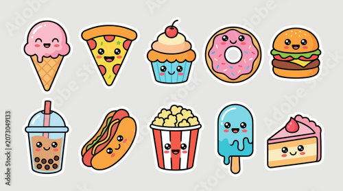 Kawaii food icons set