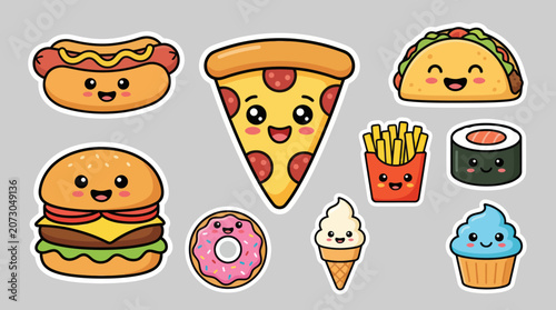 Kawaii food characters sticker collection