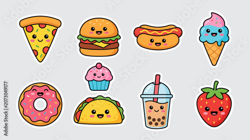 Kawaii food illustration set