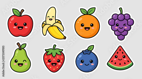 Kawaii fruits set