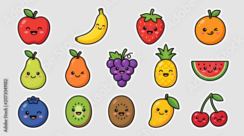 Kawaii fruit characters collection