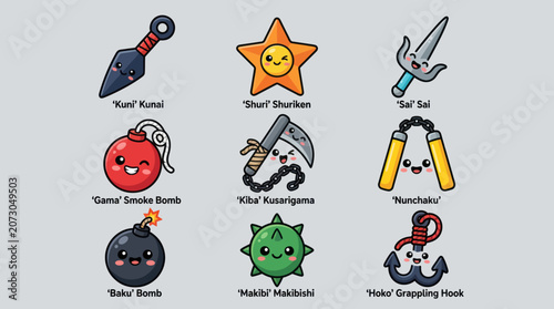 Tableau sur toile Kawaii weapon icons