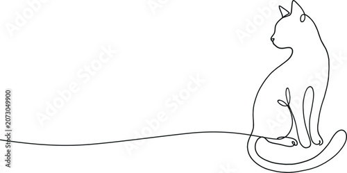 Obraz na płótnie Elegant continuous line art drawing of a sitting feline, looking gracefully over