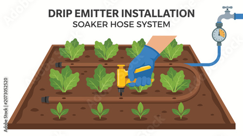 Photography Drip Emitter Installation on Soaker Hose System