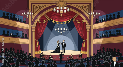 Elegant theatrical performance with audience