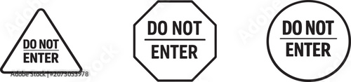 Foto Do not enter sign icon set with warning, prohibition, restriction and no trespassing symbols