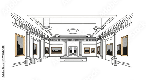 Quadro su tela Art gallery interior sketch with framed pictures and pillars
