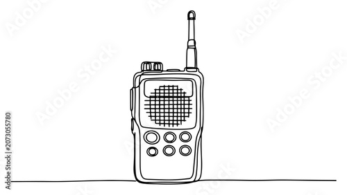Fotografie Walkie talkie portable radio transceiver for communication continuous line drawi