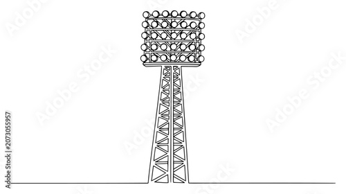 Photos Stadium floodlight tower for sports arena lighting continuous line drawing style