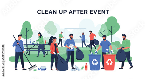 Community cleaning up after outdoor event