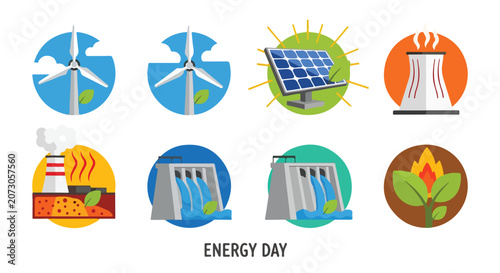 Energy day infographic with eight icons