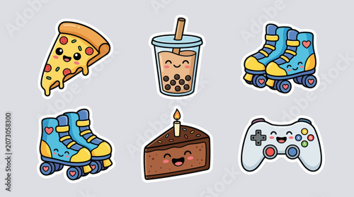 Kawaii food and leisure icons