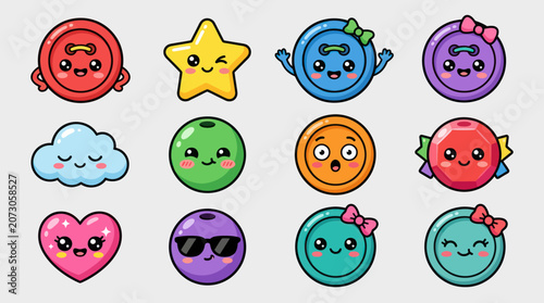 Kawaii icons set cute colorful characters