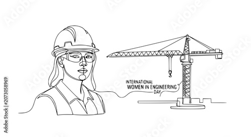 Obraz na płótnie Woman Engineer & Construction Crane - International Women in Engineering Day Ill