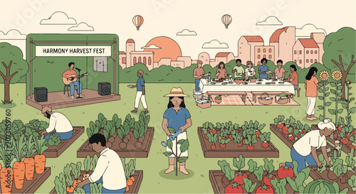 Community garden festival with music and food