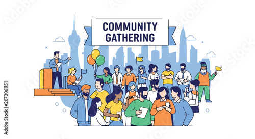 Community gathering illustration with diverse people
