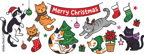 Cute cats celebrating festive christmas holiday