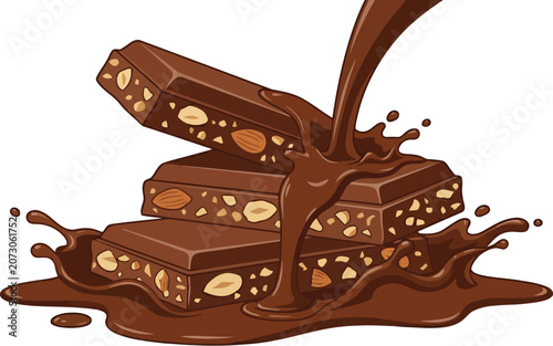 Chocolate bar melting with syrup pouring