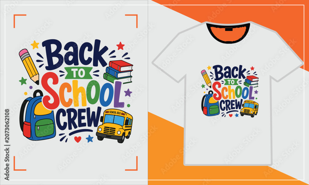 Fototapeta premium Back to school crew design vibrant illustration for student apparel and merchandise