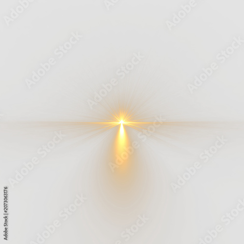 Bild auf Leinwand Golden bright light shining on a clear surface with rays extending outward in al