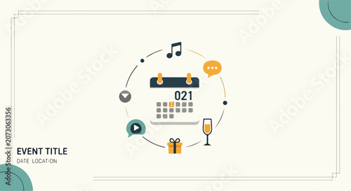 Event planning graphic with calendar, icons