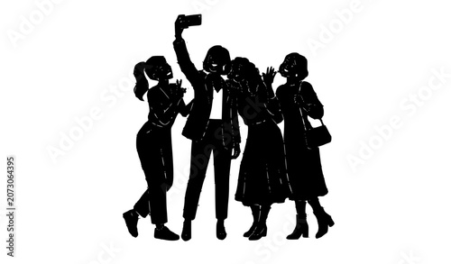 Fotografie Women Group Self Portrait Smartphone Silhouette Vector Collection