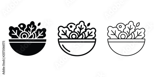 Fotografía Salad icon silhouette vector, bold outline and line art design