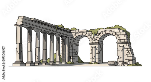 Tableau sur toile Ancient roman architectural ruins with pillars and arches