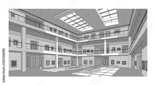 Foto Large multi level art museum gallery with skylight and exhibitions