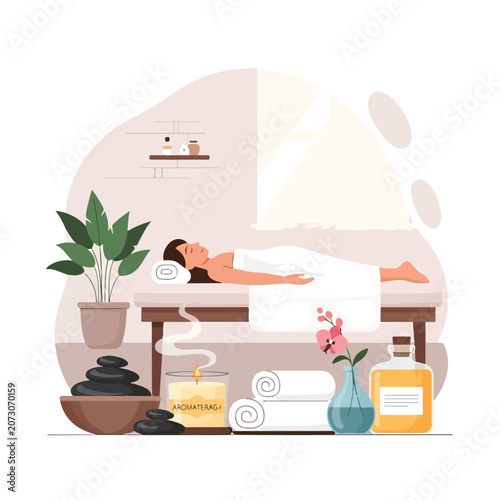 Foto A woman lies on a massage table surrounded by spa essentials