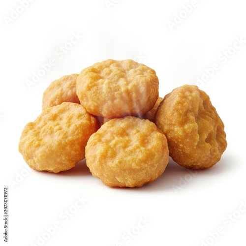 Golden Crispy Chicken Nuggets Isolated on White Background.