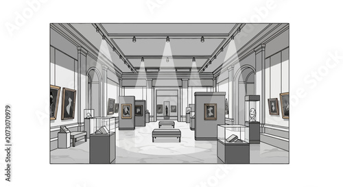 Foto Spacious art museum gallery with paintings and exhibits