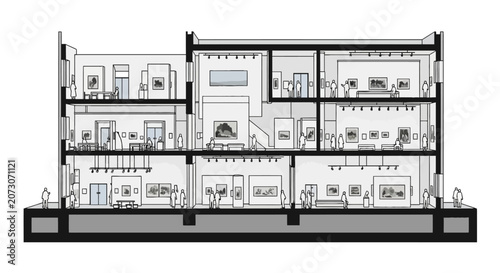 Quadro su tela Architectural section of a modern art museum gallery