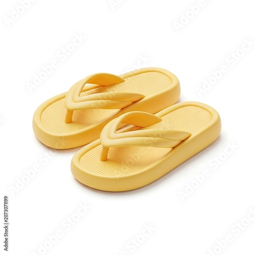 Pair of Bright Yellow Flip-Flops on a Clean White Background.
