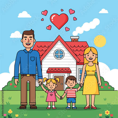 Family standing in front of their house