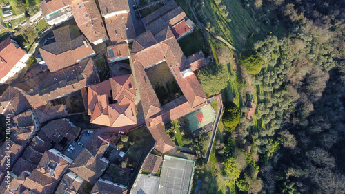 Aerial views of the medieval town of Barga 