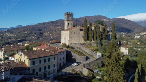 Aerial views of the medieval town of Barga 