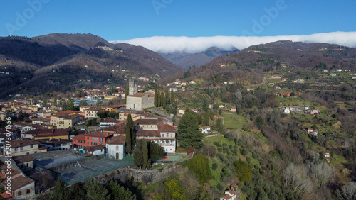 Aerial views of the medieval town of Barga 