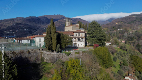 Aerial views of the medieval town of Barga 