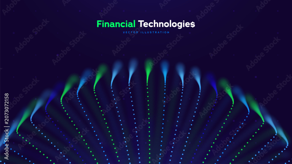 Fototapeta premium Fintech Technology Data Finance Digital Network Creates A Glowing Market Visualization For Banking Platforms, Payment Services, Investment Reports, And Brand Presentation Design. Vector Illustration.