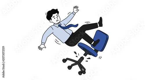 Fotografie Businessman falling from a broken office chair illustration