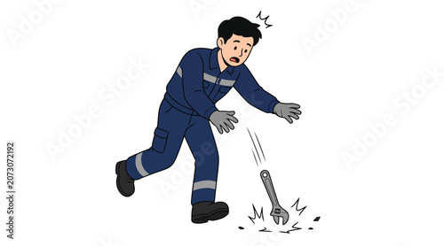 Obraz na plátne Mechanic Dropping Wrench Illustration for Industrial Safety Concept