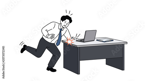 Fotografie Businessman hitting his hip on desk corner office accident concept