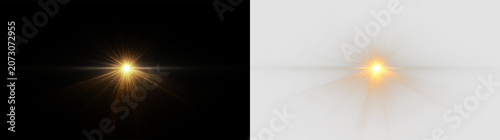 Obraz na plátně Golden bight burst on a transparent background with a glowing sun in the center