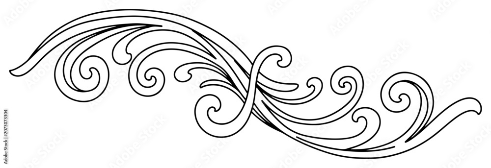 Fototapeta premium Decorative wave scroll with baroque swirl patterns in elegant line art style