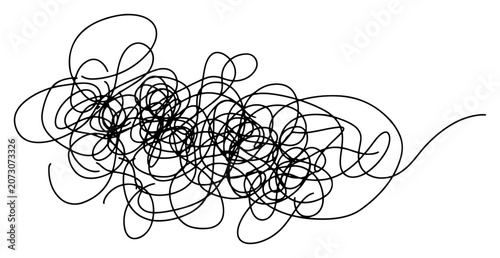 Foto Messy chaotic scribble tangle of lines in continuous line art style