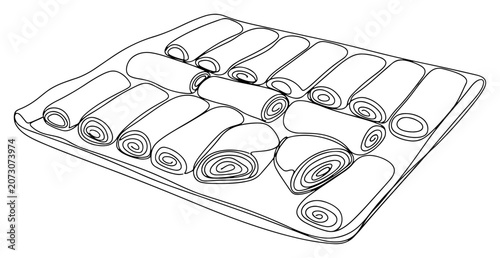 Photos Tray of rolled pastries or cannelloni in continuous line drawing style